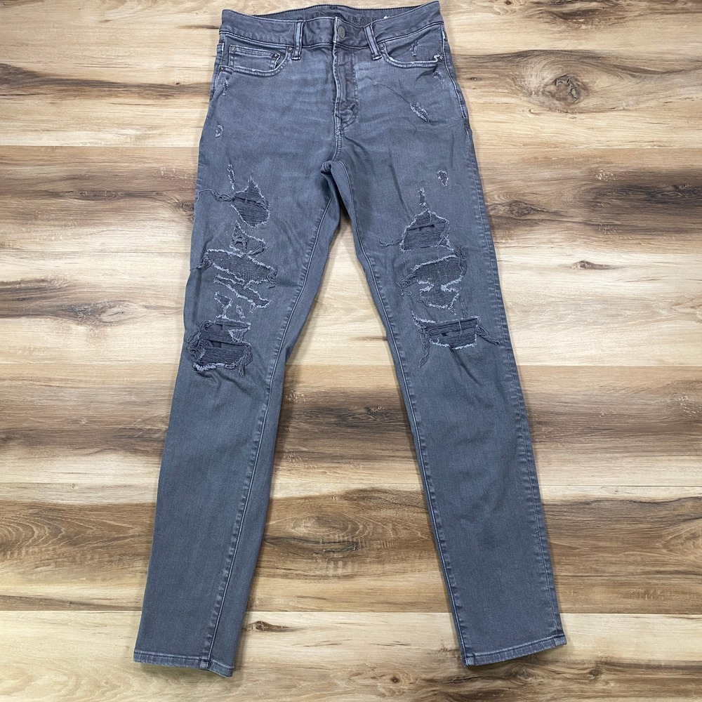 American Eagle Jeans Men 29x32 Distressed Cotton Flex Slim Gray Streetwear Denim